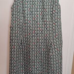 Chic A-Line Dress in Green and Red Pattern